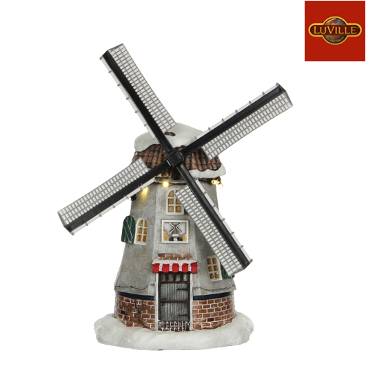 103128801 LuVille kersthuisje Hollandse molen 15,5 x 13 x 22,5 cm - Afbeelding 1