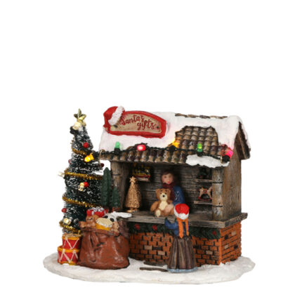 LuVille Kerstdorp Miniatuur Santa's Gifts Cadeaukraam - L14 x B9 x H11 cm